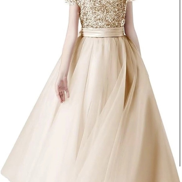 Sparkling Gold and Cream Kids Dress Sz 10 party  wedding event - Picture 9 of 13